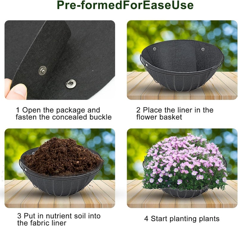 Emsiok 2PCS 14 Inch Round Hanging Basket Liner Fabric Non-Woven Planter Black Felt Replacement Inserts for Hanging Baskets Outdoor Plants - Avoid Bird Nesting - Image 5